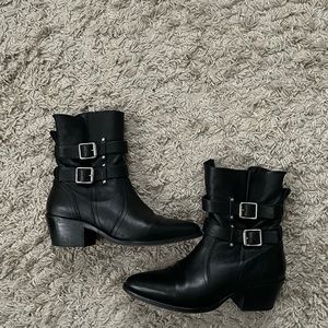 SOLD Allsaints Harriet Dual Buckle Leather Black Ankle Boots Size 39